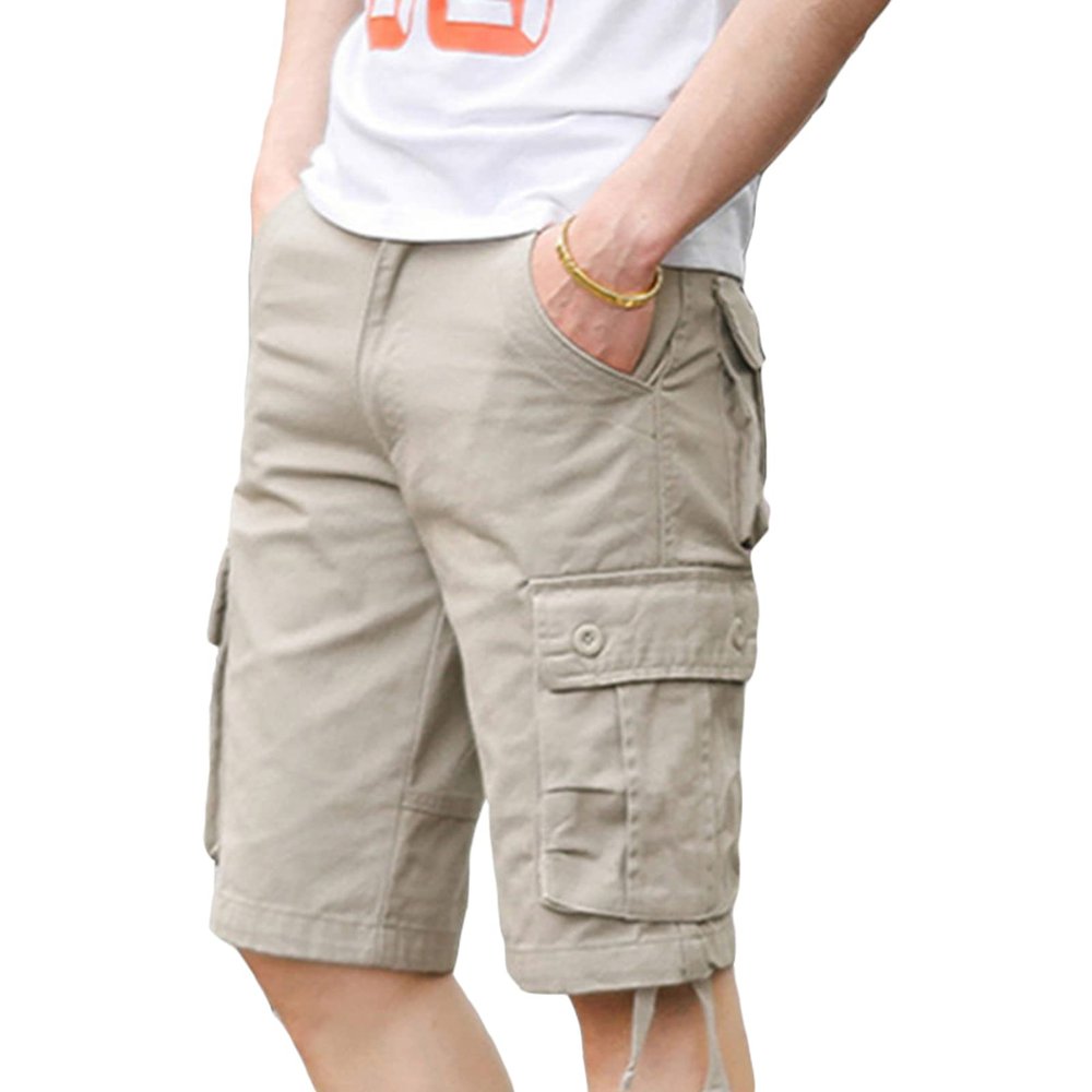Maiyifu-GJ Mens Outdoor Casual Cargo Shorts Lightweight Multi Pocket Short Pants Relaxed Fit Summer Hiking Military Short (Apricot,42)