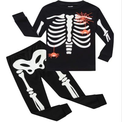 Demifill Boys&Girls Pajamas Halloween Skeleton Glow in The Dark Pajamas Halloween Cotton Sleepwear 3T Black