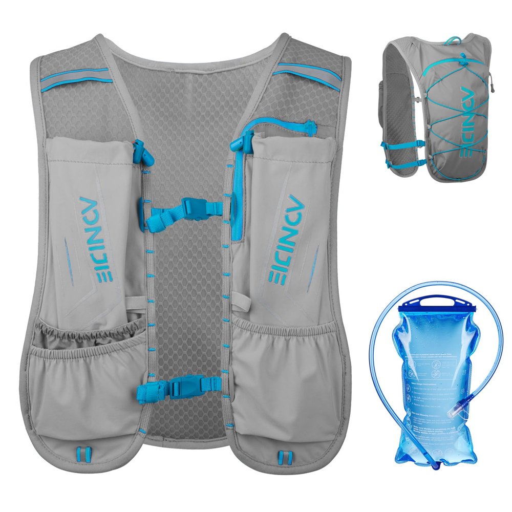 TRIWONDER Running Hydration Vest Hiking Backpack Water Pack Runner Daypack for Outdoor Cycling Festival Raves Marathon (Grey - with 1.5L Water Bladder)
