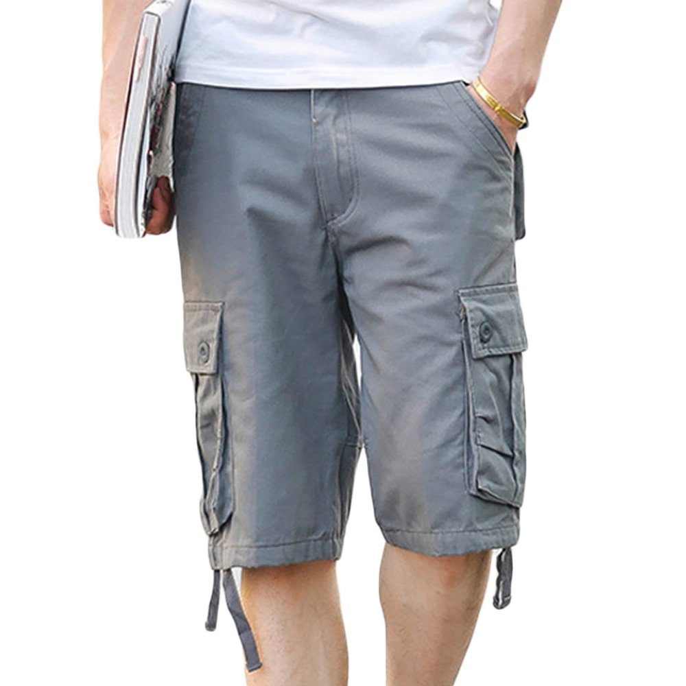 Maiyifu-GJ Mens Outdoor Casual Cargo Shorts Lightweight Multi Pocket Short Pants Relaxed Fit Summer Hiking Military Short (Light Grey,34)