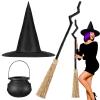 Lewtemi 3 Pcs Halloween Witch Broom Costume Accessories Crooked Witch Broomstick Hat and Halloween Candy Mini Cauldron for Party Realistic Wizard Flying Broom Cosplay Accessories view 1