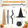 Lewtemi 3 Pcs Halloween Witch Broom Costume Accessories Crooked Witch Broomstick Hat and Halloween Candy Mini Cauldron for Party Realistic Wizard Flying Broom Cosplay Accessories view 2