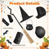 Lewtemi 3 Pcs Halloween Witch Broom Costume Accessories Crooked Witch Broomstick Hat and Halloween Candy Mini Cauldron for Party Realistic Wizard Flying Broom Cosplay Accessories view 3