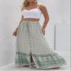 chouyatou Women's Boho Elastic Waist A-Line Floral Print Maxi Skirt Front Split (X-Large, Green) view 2