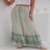 chouyatou Women's Boho Elastic Waist A-Line Floral Print Maxi Skirt Front Split (X-Large, Green) view 3