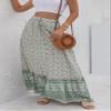 chouyatou Women's Boho Elastic Waist A-Line Floral Print Maxi Skirt Front Split (X-Large, Green) view 4