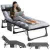 NAIZEA Folding Camping Cots, 4-Fold Sleeping Cots for Adults, Reclining Folding Chaise with Pillow, Adjustable Camping Reclining Chair, Outdoor Patio Lounge Chair for Pool, Beach, Patio, Sun Tanning view 1