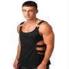 Hansber Men's Hollow Out Side Tank Top Compression Athletic Muscle T-Shirt Ribbed Rave Vest Clubwear Type A Small view 1
