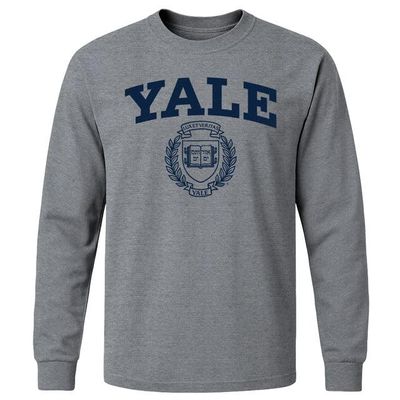 Ivysport Yale University Bulldogs Long Sleeve Adult Unisex T-Shirt, Heritage, Charcoal Grey, Small