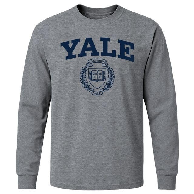 Ivysport Yale University Bulldogs Long Sleeve Adult Unisex T-Shirt, Heritage, Charcoal Grey, Small