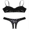 QinCiao Women's Bikini Set Shiny Wetlook 2 Piece Swimsuit Push Up Swimwear Lingerie Bathing Suit Black Medium view 3