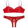 QinCiao Women's Bikini Set Shiny Wetlook 2 Piece Swimsuit Push Up Swimwear Lingerie Bathing Suit Red X-Large view 2