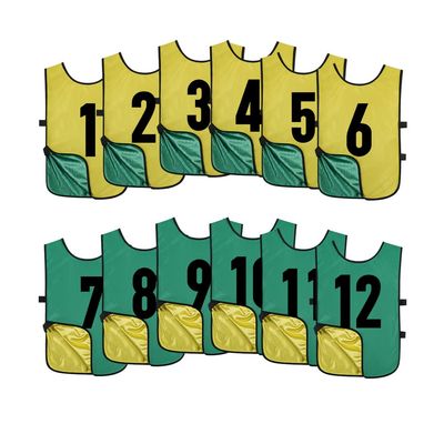 Saaifuu 12 Pack Reversible Numbered Pinnies, Double Sided Scrimmage Vest,Team Practice Jerseys for Kids and Adult(Grass Green/Yellow, XL)