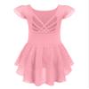Arshiner Girls Shiny Ruffle Sleeve Ballet Leotard with Skirt Criss-Cross Back Dance Dresses Dark Pink