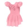 Arshiner Girls Shiny Ruffle Sleeve Ballet Leotard with Skirt Criss-Cross Back Dance Dresses Dark Pink view 2