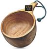 Handcrafted Wooden Camping Utensil - 100% Natural Hardwood with Micro Carabiner & Leather Lanyard - Traditional Nordic Wood Design - Lightweight & Durable (Kuksa Mug) view 1