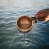 Handcrafted Wooden Camping Utensil - 100% Natural Hardwood with Micro Carabiner & Leather Lanyard - Traditional Nordic Wood Design - Lightweight & Durable (Kuksa Mug) view 2