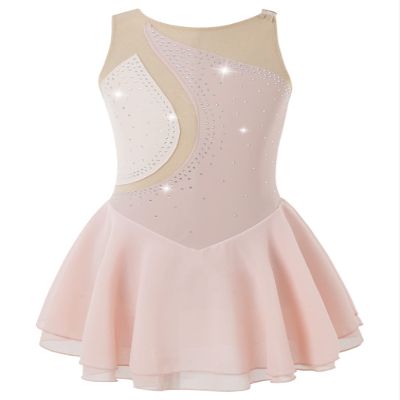 Agoky Big Girls' Kids Sparkly Ice Figure Skating Roller Skating Dress Gymnastic Tutu Skirted Leotard Costume Pink 15-16