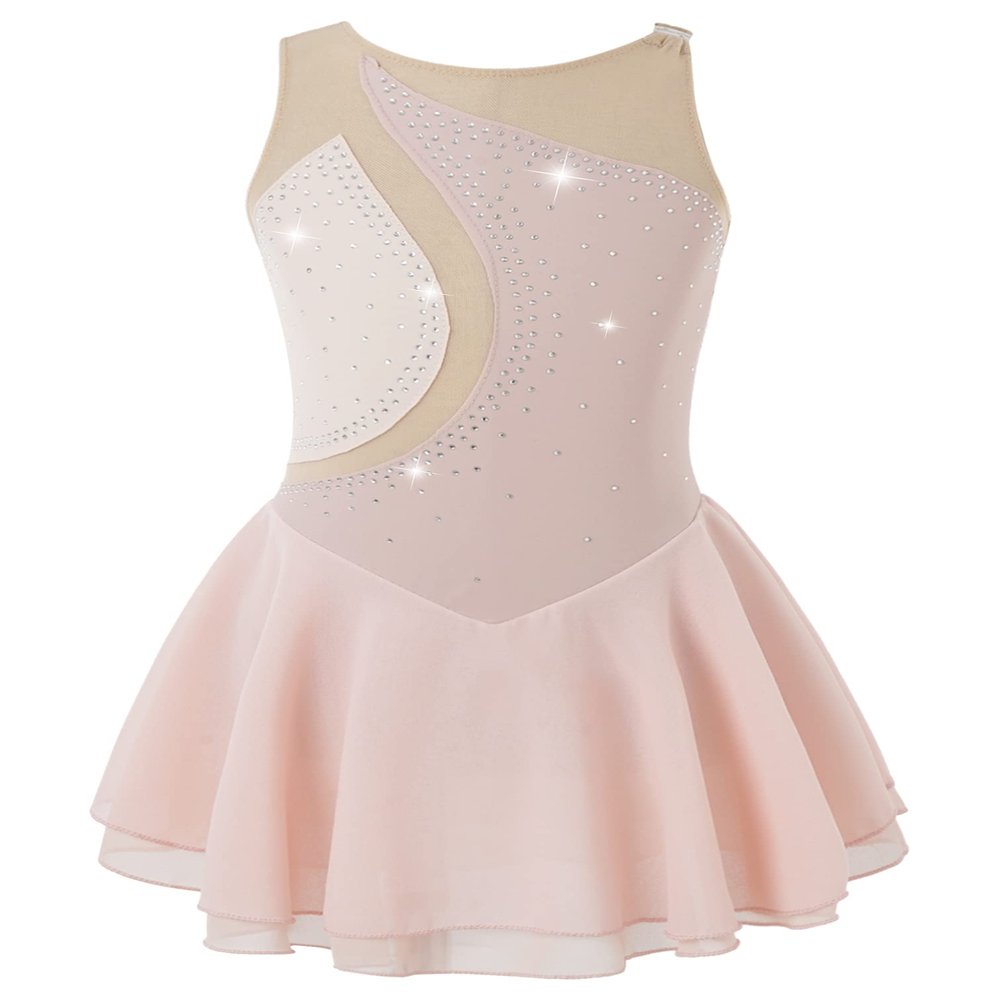 Agoky Big Girls' Kids Sparkly Ice Figure Skating Roller Skating Dress Gymnastic Tutu Skirted Leotard Costume Pink 15-16