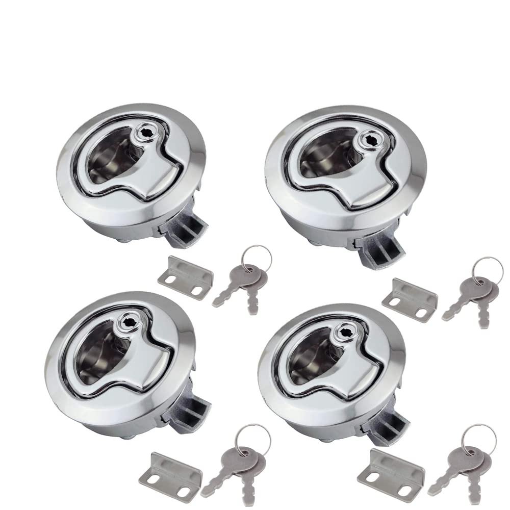 WJSKDQ 4PCS Boat Hatch LatchesFlush Pull Slam Latch Marine or Boat Door Deck Hatch 1/4" - Locking Style Boat Hatch Handle Marine Hatch Latch Lock Silver