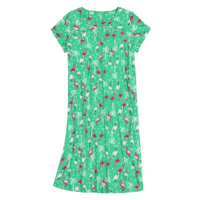Womens Sleep Shirts Nightgowns Cotton Sleep Dress Short Sleeve Night Gown Nightwear Casual Sleepwear Soft Pajamas Dress Flamingo On Green XL