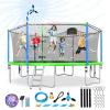 Lyromix Upgraded 16FT Trampoline with Lights, Large Outdoor Trampoline with Sprinkler,Basketball Hoop and Net, Capacity for 5-8 Kids and Adults, Teal Blue view 1