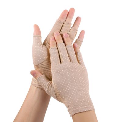 COHEALI Uv Protection Driving Gloves Women Non-Slip Half Finger Sunblock Gloves for Outdoor Activities Beige 1 Pair