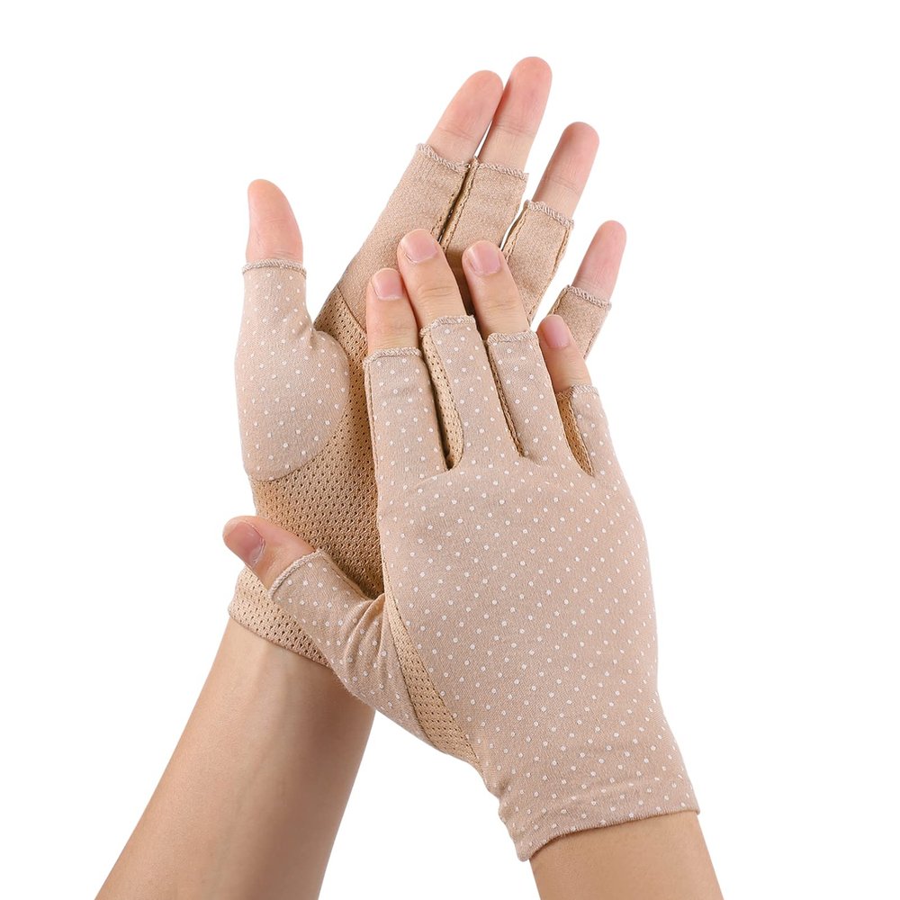 COHEALI Uv Protection Driving Gloves Women Non-Slip Half Finger Sunblock Gloves for Outdoor Activities Beige 1 Pair