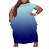 Women Plus Size Maxi Loose Long Dress Summer Casual Gradient Print Short Sleeve T Shirt Baggy Oversize Dresses with Pocket view 1