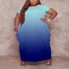 Women Plus Size Maxi Loose Long Dress Summer Casual Gradient Print Short Sleeve T Shirt Baggy Oversize Dresses with Pocket view 4