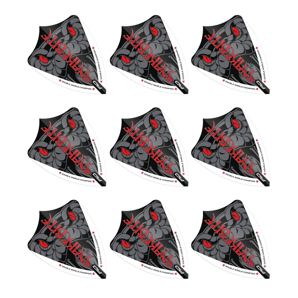 RED DRAGON Peter Wright Snakebite Hardcore Ionic Grey Snake Freestyle Dart Flights - 3 Sets per Pack (9 Dart Flights in Total)