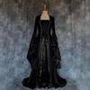 Women's Halloween Costumes Flare Sleeve Princess Dress Vintage Medieval Lace Up Floor Length Victorian Ball Gown Black view 2