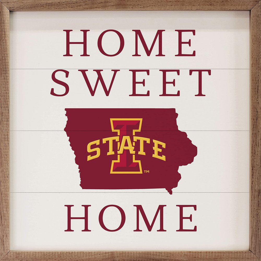 Kendrick Home + Stadium Home Sweet Home Collegiate Framed Square Wood Sign With State And Team Logo (12x12, Home Sweet Home Iowa State)