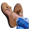oiangi Fringed Sandals for Women Casual Summer Round Toe Closed Toe Buckle Tassel Flats Solid Comfortable Ladies Outdoor Non-Slip Shoes Sandalias Brown view 3