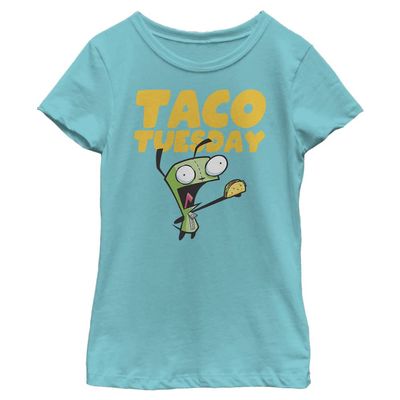 Nickelodeon girls Invader Zim Gir Taco Tuesday Short Sleeve Tee T Shirt, Tahiti Blue, X-Small US