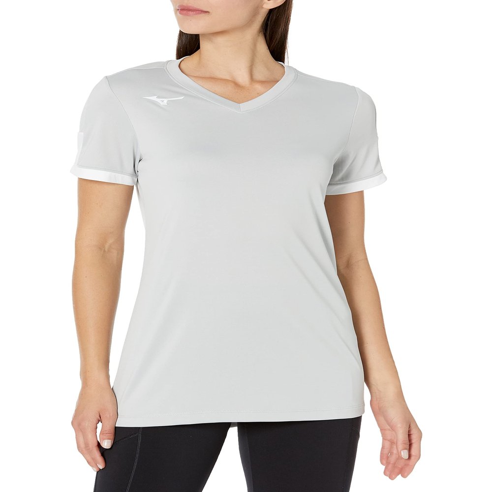 Mizuno Women's Standard Aerolite V-Neck Jersey, Grey-White, Large