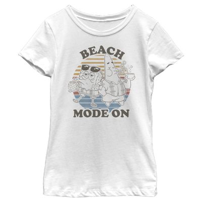 Nickelodeon Spongebob Squarepants Beach Mode Girls Short Sleeve Tee Shirt, White, X-Large