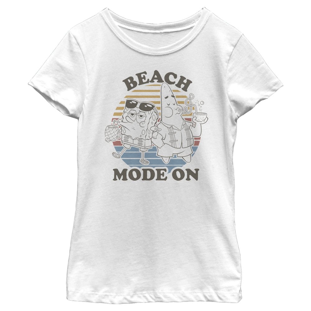 Nickelodeon Spongebob Squarepants Beach Mode Girls Short Sleeve Tee Shirt, White, X-Large
