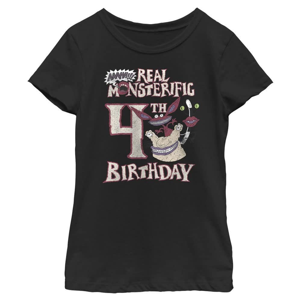 Nickelodeon Aaahh Monsters A Real Monsterific 4th Girls Short Sleeve Tee Shirt, Black, X-Large