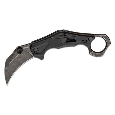 Kershaw Outlier, Tactical Karambit Style Folding Pocket Knife with Assisted Opening, Reverse Grip, Blackwash Finish on Black Handle, Liner Lock, 2.6 inch Blade with Deep Carry Pocketclip