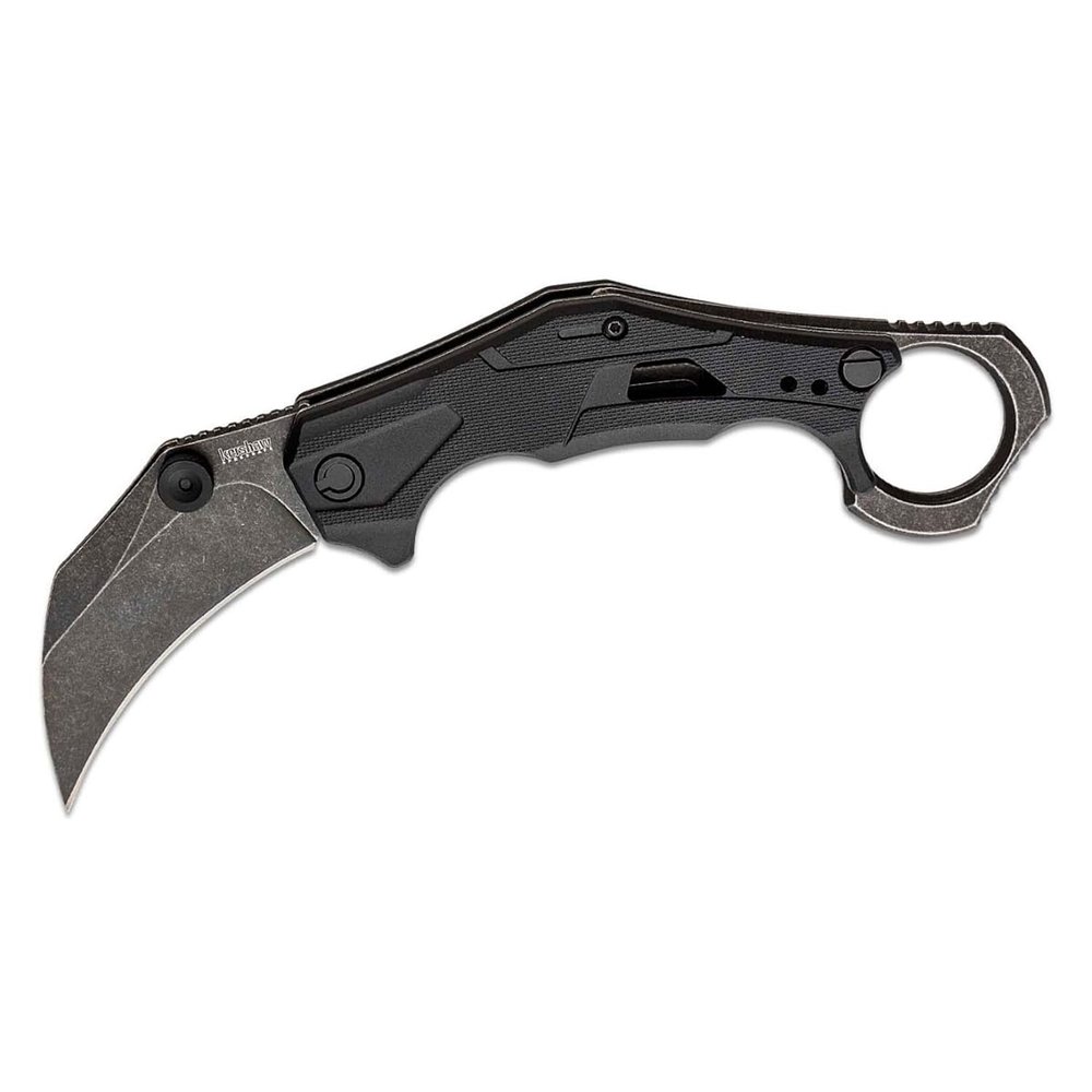 Kershaw Outlier, Tactical Karambit Style Folding Pocket Knife with Assisted Opening, Reverse Grip, Blackwash Finish on Black Handle, Liner Lock, 2.6 inch Blade with Deep Carry Pocketclip