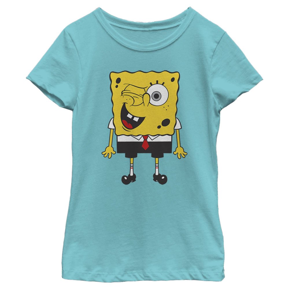 Nickelodeon Spongebob Squarepants Wink Bob Girls Short Sleeve Tee Shirt, Tahiti Blue, Large