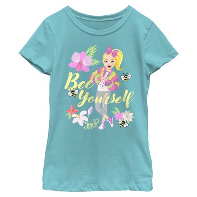 Nickelodeon JoJo Siwa Bee Yourself Girls Short Sleeve Tee Shirt, Tahiti Blue, Small