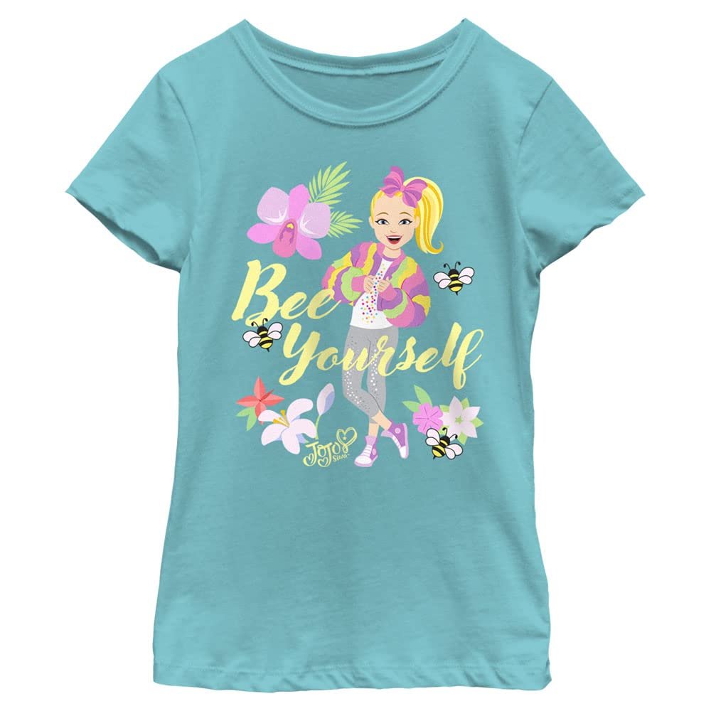 Nickelodeon JoJo Siwa Bee Yourself Girls Short Sleeve Tee Shirt, Tahiti Blue, Small