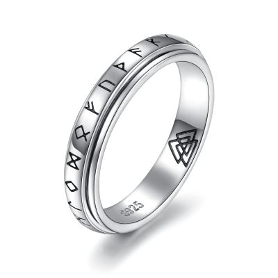 Anti-anxiety Spinner Fidget Ring for Women: Sterling Silver Viking Heartbeat Anxiety Stress Relieving Rotatable Ring Faith Hope Love Jewelry Gift for Teens Girls, S925, No Gemstone