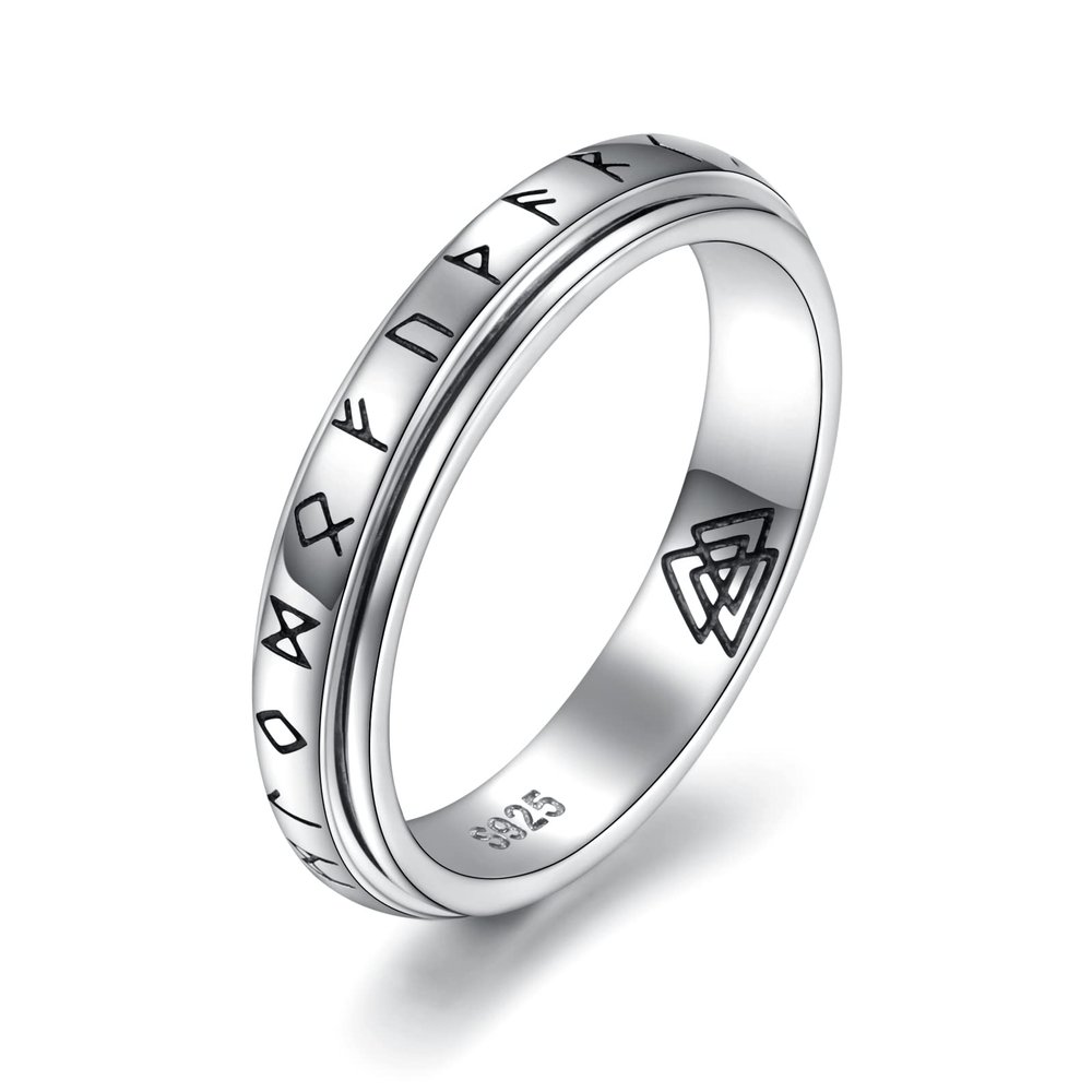 Anti-anxiety Spinner Fidget Ring for Women: Sterling Silver Viking Heartbeat Anxiety Stress Relieving Rotatable Ring Faith Hope Love Jewelry Gift for Teens Girls, S925, No Gemstone