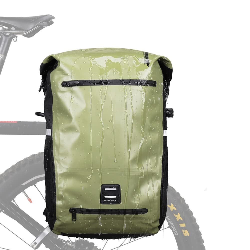 Rhinowalk Bike Pannier Bag 22L Waterproof Bicycle Bag Convertible - 2 in 1 Pannier Backpack Shoulder Bag Laptop Pannier Travel Bag Professional Cycling Accessories-Green