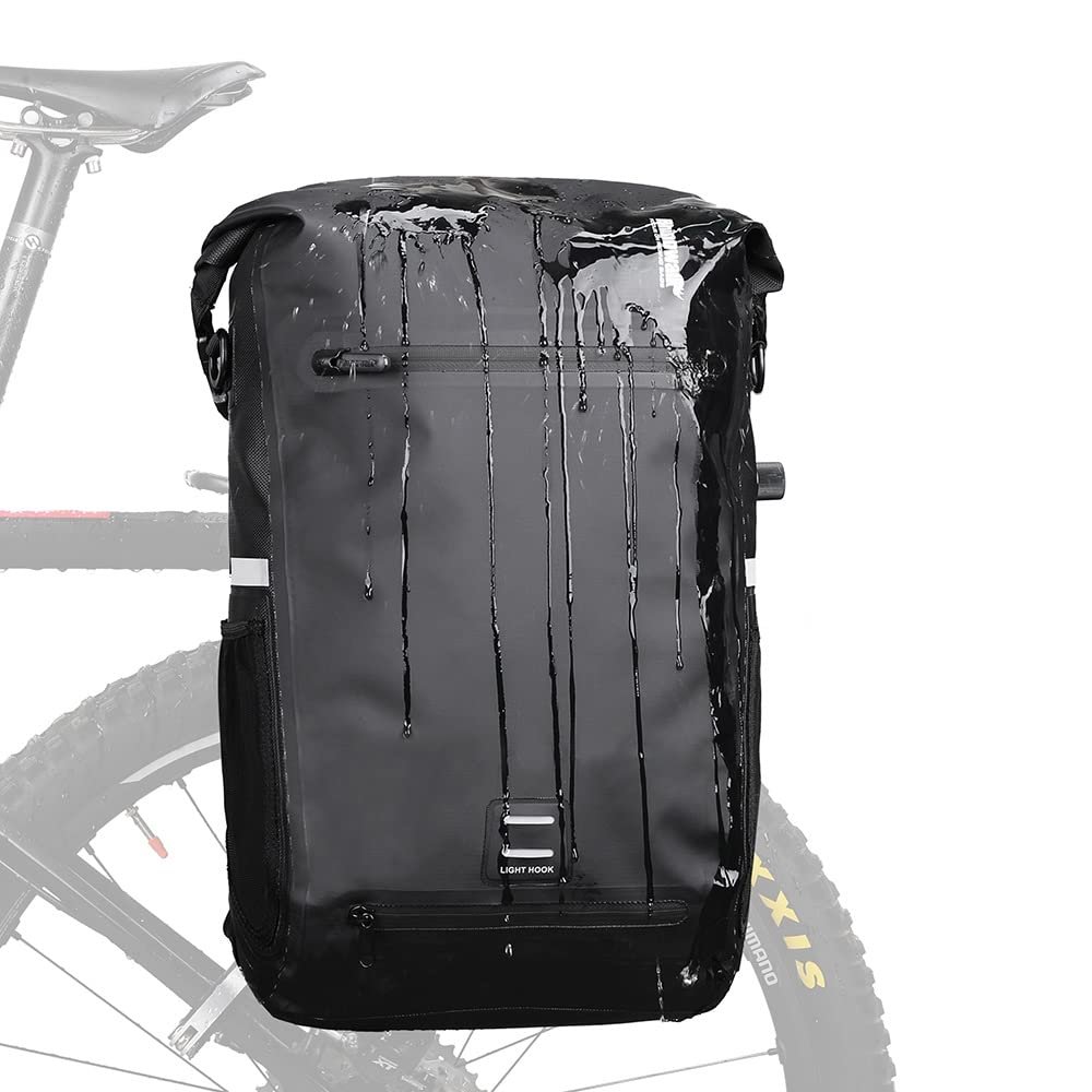 Rhinowalk Bike Pannier Bag 22L Waterproof Bicycle Bag Convertible - 2 in 1 Pannier Backpack Shoulder Bag Laptop Pannier Travel Bag Professional Cycling Accessories-BlackGreen