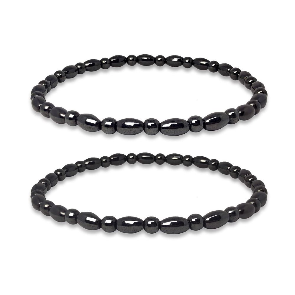 Hion 2 Pack Hematite Therapy Anklet Bracelet for Women/Men