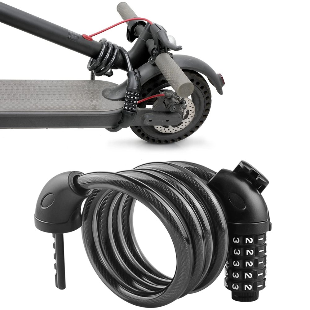 SEWAY Scooter Lock Cable for Xiaomi Mijia M365 ES Series, Bicycle Combination Locks Coiled Chain Lock Basic Self Coiling Core Steel Wire 4 ft. Long 1/3 inch Fit for M365/ES1/ES2/ES3/ES4